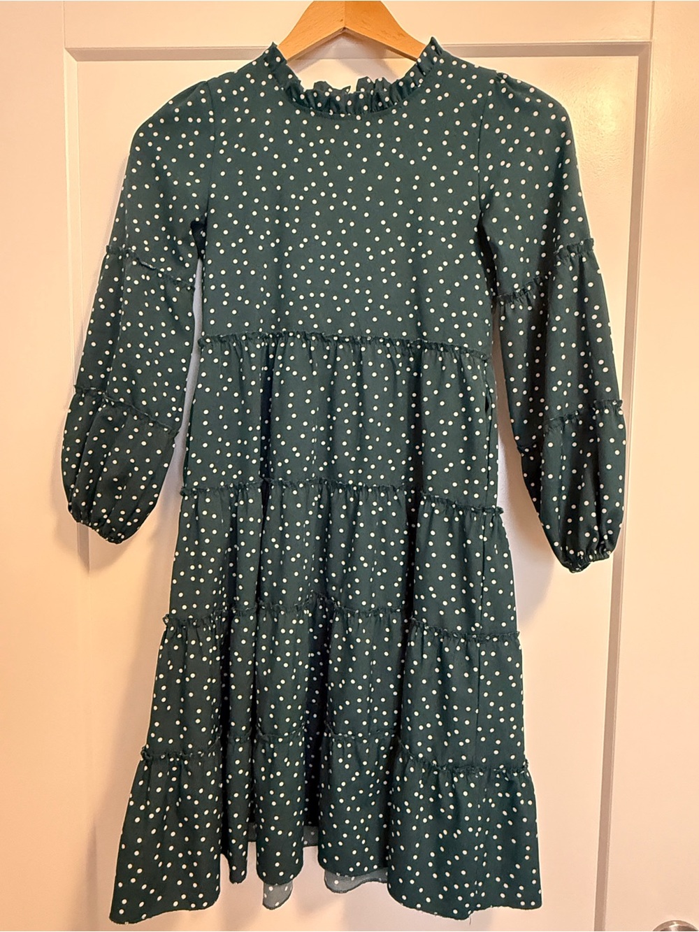 Green and white polkadot dress